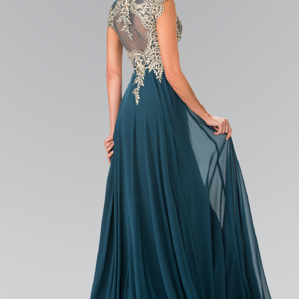 NRE GREEN - Jeweled Scoop Neck A-line Long Prom Dress GL2229 - Picture 2 of 3